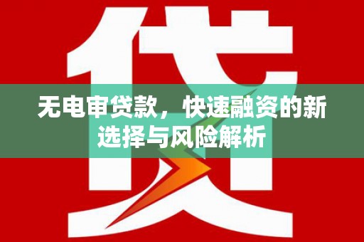沿河无电审贷款，快速融资的新选择与风险解析